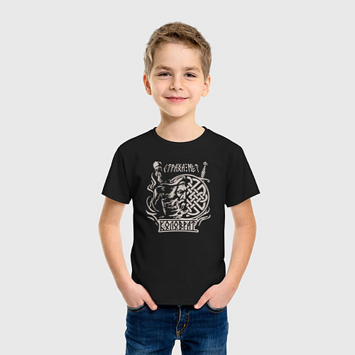 Детская футболка Воин евпатий коловрат - страха нет / Черный – фото 3