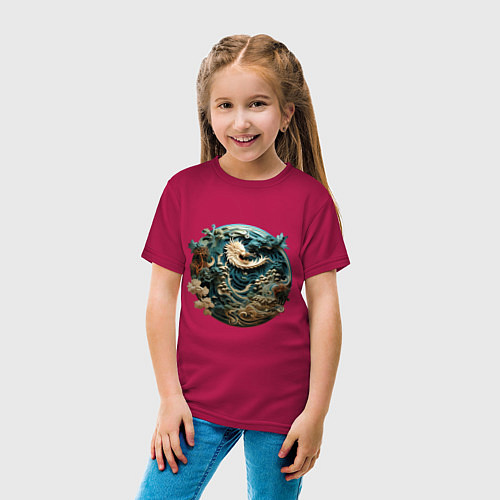 Детская футболка Китайский дракон в круге / Маджента – фото 4