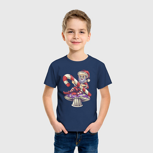 Детская футболка Санта на грибке / Тёмно-синий – фото 3