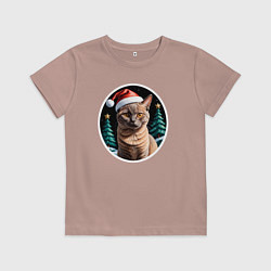 Детская футболка Кот Бурманской породы в новогодней шапке