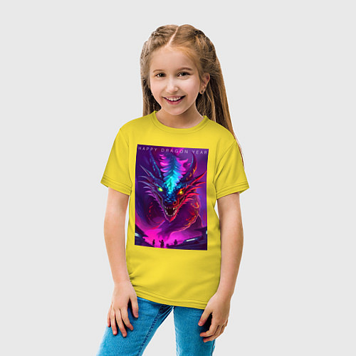 Детская футболка Happy dragon year - ai art muzzle / Желтый – фото 4