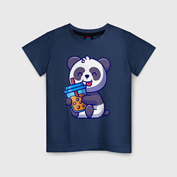 Футболка хлопковая детская Панда с напитком, цвет: тёмно-синий