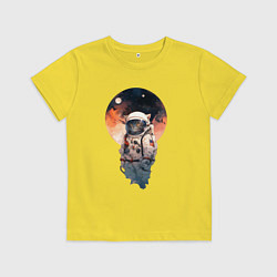 Футболка хлопковая детская Кот в скафандре на фоне планеты, цвет: желтый