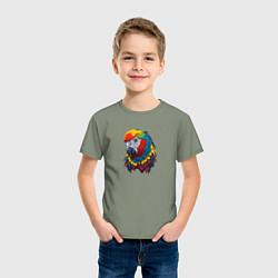 Футболка хлопковая детская Красочный попугай в ярких перьях, цвет: авокадо — фото 2