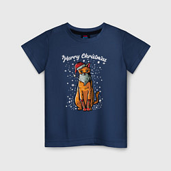 Футболка хлопковая детская Рождественский котик, цвет: тёмно-синий