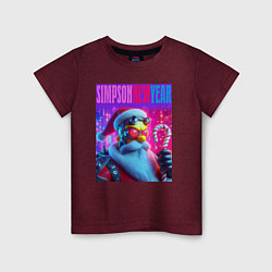 Футболка хлопковая детская Simpson new year - cyberpunk, цвет: меланж-бордовый