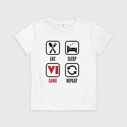 Футболка хлопковая детская Eat - sleep - GTA 6 - repeat, цвет: белый