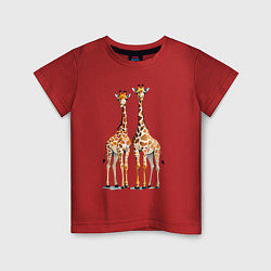 Футболка хлопковая детская Друзья-жирафы, цвет: красный