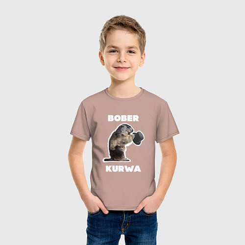 Детская футболка Bobr kurwa with hat / Пыльно-розовый – фото 3