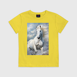 Детская футболка Белая лошадь на фоне неба