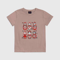 Детская футболка Шесть матрешек в стиле мезенской росписи