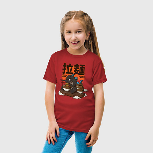 Детская футболка Годзилла ест рамен / Красный – фото 4