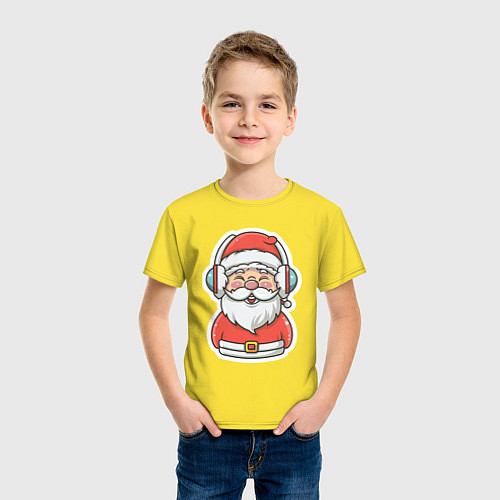 Детская футболка Дед Мороз в наушниках / Желтый – фото 3