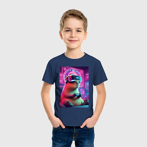 Детская футболка Каппи в виртуальном шлеме / Тёмно-синий – фото 3
