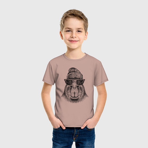 Детская футболка Капибара хипстер / Пыльно-розовый – фото 3