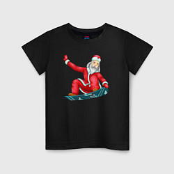 Футболка хлопковая детская Дед Мороз сноубордист, цвет: черный