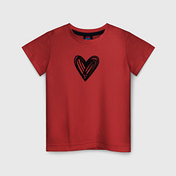 Футболка хлопковая детская Рисованное чёрное сердце парное, цвет: красный