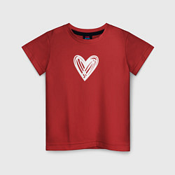 Футболка хлопковая детская Рисованное белое сердце парное, цвет: красный