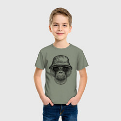 Футболка хлопковая детская Шимпанзе в панаме и очках, цвет: авокадо — фото 2