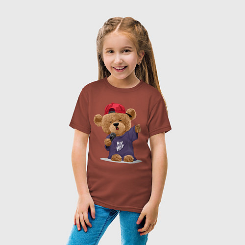 Детская футболка Плюшевый медвежонок рэпер / Кирпичный – фото 4