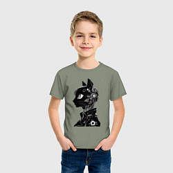 Футболка хлопковая детская Кибер кошечка - аниме, цвет: авокадо — фото 2