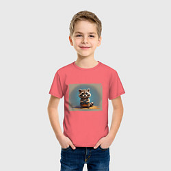 Футболка хлопковая детская Енотик, цвет: коралловый — фото 2