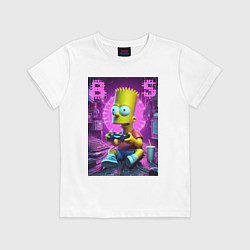 Футболка хлопковая детская Bart Simpson - cool gamer, цвет: белый