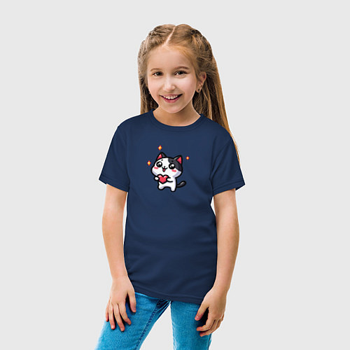 Детская футболка Котенок с сердечком / Тёмно-синий – фото 4