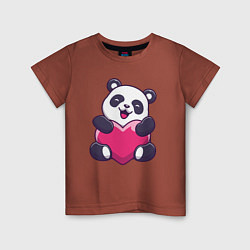 Футболка хлопковая детская Сердце панды, цвет: кирпичный