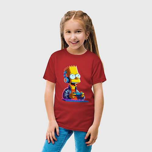 Детская футболка Bart is an avid gamer / Красный – фото 4