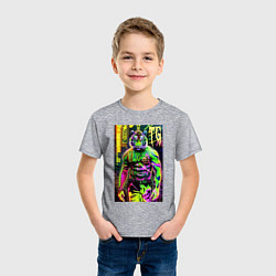 Футболка хлопковая детская Dude tiger - neon, цвет: меланж — фото 2