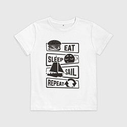Футболка хлопковая детская Есть спать яхтинг, цвет: белый