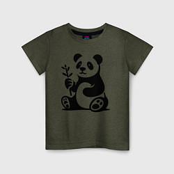 Футболка хлопковая детская Сидящая панда с бамбуком в лапе, цвет: меланж-хаки