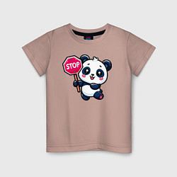 Футболка хлопковая детская Милая панда со знаком стоп, цвет: пыльно-розовый