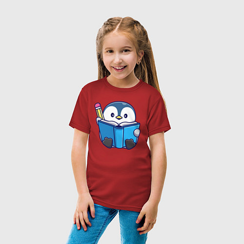 Детская футболка Пингвин ученик / Красный – фото 4