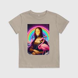 Детская футболка Мона Лиза - лампочка и розовый фламинго