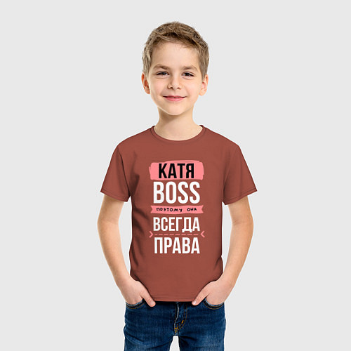 Детская футболка Босс Катя - всегда права / Кирпичный – фото 3