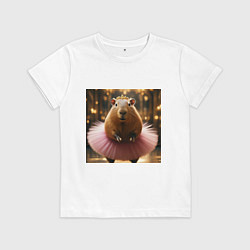 Детская футболка Мем капибара балерина в розовой юбке