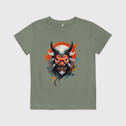 Футболка хлопковая детская Беловолосый демон маска самурая, цвет: авокадо