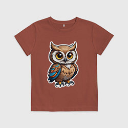 Футболка хлопковая детская Сова - стикер, цвет: кирпичный