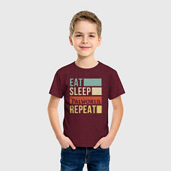 Футболка хлопковая детская Eat sleep Palworld rpeat, цвет: меланж-бордовый — фото 2