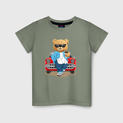 Футболка хлопковая детская Плюшевый медведь у автомобиля, цвет: авокадо