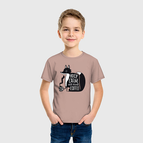 Детская футболка Лисичка с кофе / Пыльно-розовый – фото 3