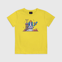 Футболка хлопковая детская Запуск в космос, цвет: желтый