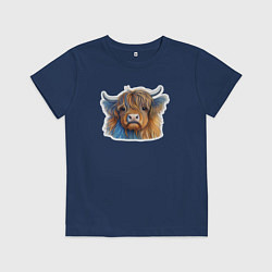 Футболка хлопковая детская Шотландский волосатый бык, цвет: тёмно-синий