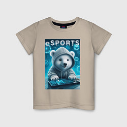 Футболка хлопковая детская Белый медвежонок - киберспорт, цвет: миндальный