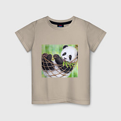 Футболка хлопковая детская Панда медвед, цвет: миндальный