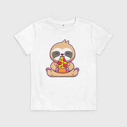 Детская футболка Ленивец ест пиццу