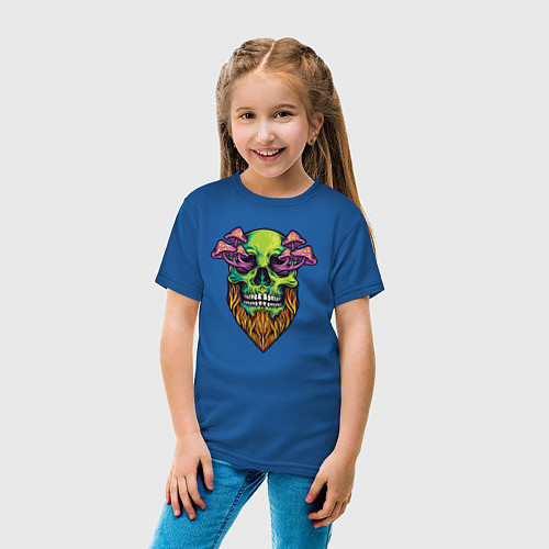 Детская футболка Череп с бородой и грибами из глаз / Синий – фото 4