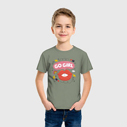 Футболка хлопковая детская Go girl lips, цвет: авокадо — фото 2